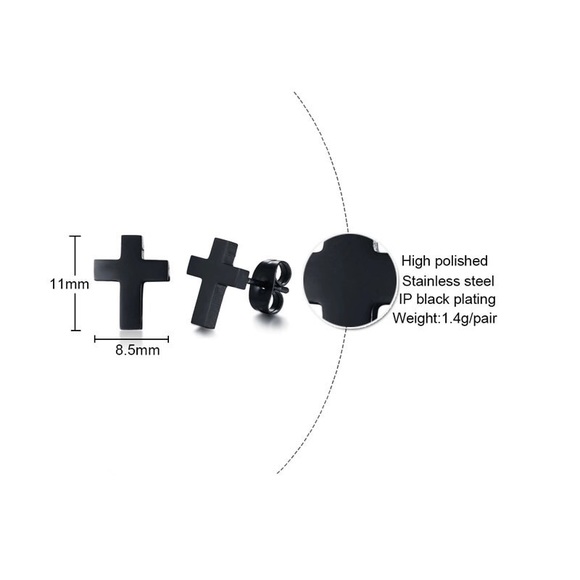 🎄HP🎄Black Stainless Steel Cross Stud Earrings - Picture 4 of 6